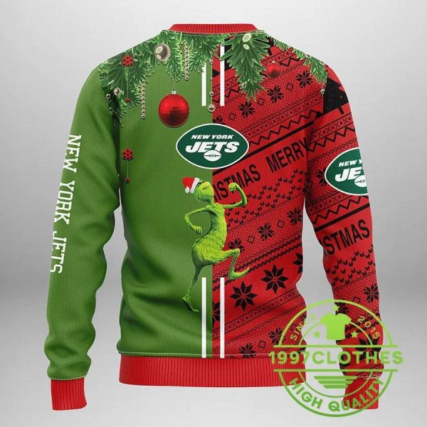 New York Jets Grinch & Scooby-Doo Ugly Christmas Sweater, New York Jets Ugly Sweater, NFL Ugly Sweater