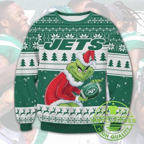 New York Jets Grinch Stolen Christmas Ugly Sweater, New York Jets Ugly Sweater, NFL Ugly Sweater