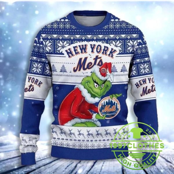 New York Mets Grinch Stolen Christmas Ugly Sweater, New York Mets Ugly Sweater, MLB Christmas Sweater