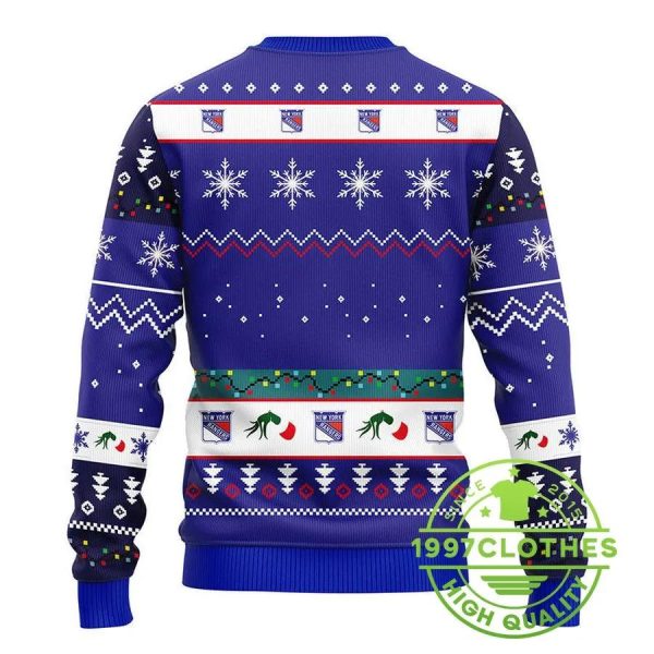 New York Rangers 12 Grinch Xmas Day Ugly Christmas Sweater, New York Rangers Ugly Sweater, NHL Ugly Sweater