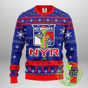 New York Rangers Funny Grinch Ugly Christmas Sweater 1