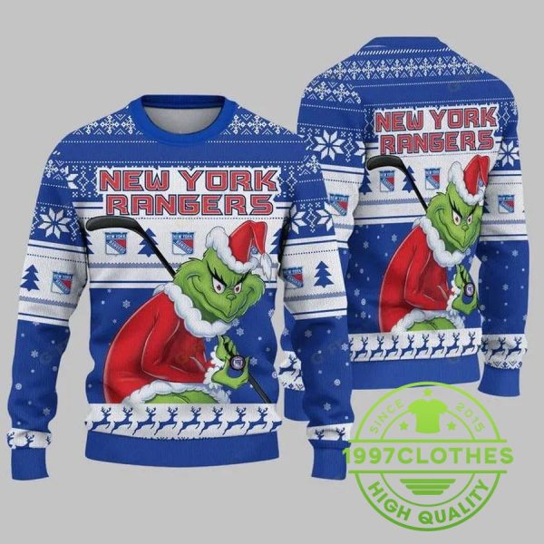 New York Rangers Grinch Stolen Christmas Ugly Sweater, New York Rangers Ugly Sweater, NHL Ugly Sweater