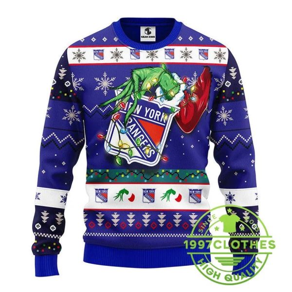 New York Rangers Grinch Ugly Christmas Sweater, New York Rangers Ugly Sweater, NHL Ugly Sweater