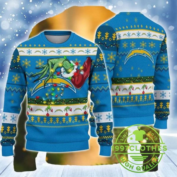 Nfl Los Angeles Chargers Grinch Christmas Ugly Sweater, Los Angeles Chargers Ugly Sweater, NFL Ugly Sweater