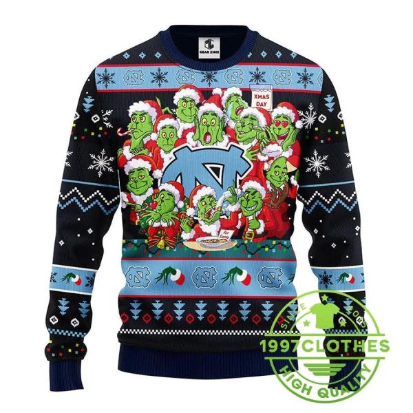 North Carolina Tar Heels 12 Grinch Xmas Day Ugly Christmas Sweater, North Carolina Tar Heels Ugly Sweater, NBA Ugly Sweater