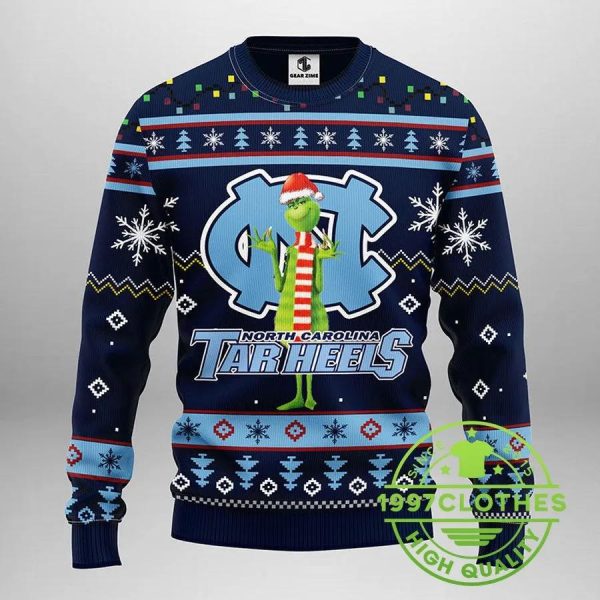 North Carolina Tar Heels Funny Grinch Ugly Christmas Sweater, North Carolina Tar Heels Ugly Sweater, NBA Ugly Sweater