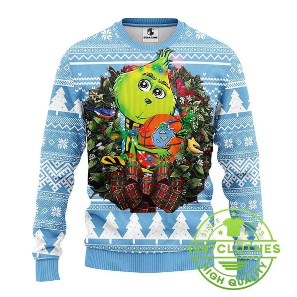 North Carolina Tar Heels Grinch Hug Ugly Christmas Sweater, North Carolina Tar Heels Ugly Sweater, NBA Ugly Sweater