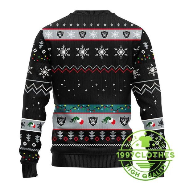 Oakland Raiders 12 Grinch Xmas Day Ugly Christmas Sweater, Oakland Raiders Ugly Sweater, NFL Ugly Sweater