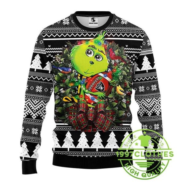 Oakland Raiders Grinch Hug Ugly Christmas Sweater, Oakland Raiders Ugly Sweater, NFL Ugly Sweater