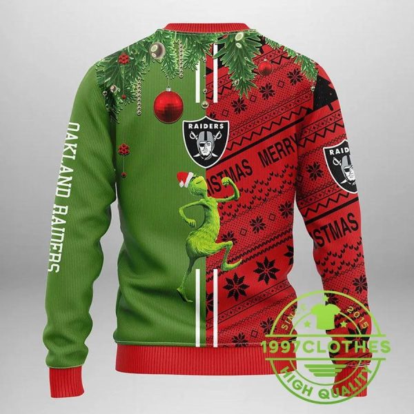 Oakland Raiders Grinch & Scooby-Doo Ugly Christmas Sweater, Oakland Raiders Ugly Sweater, NFL Ugly Sweater