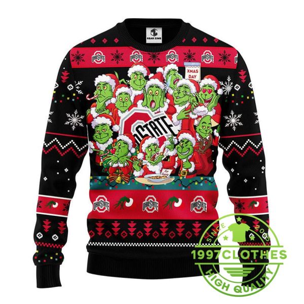 Ohio State Buckeyes 12 Grinch Xmas Day Ugly Christmas Sweater, Ohio State Buckeyes Ugly Sweater, NCAA Ugly Sweater