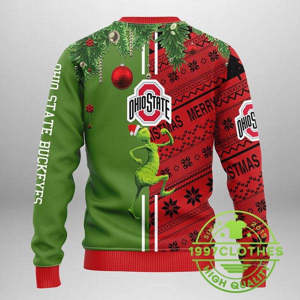 Ohio State Buckeyes Grinch & Scooby-doo Ugly Christmas Sweater, Ohio State Buckeyes Ugly Sweater, NCAA Ugly Sweater