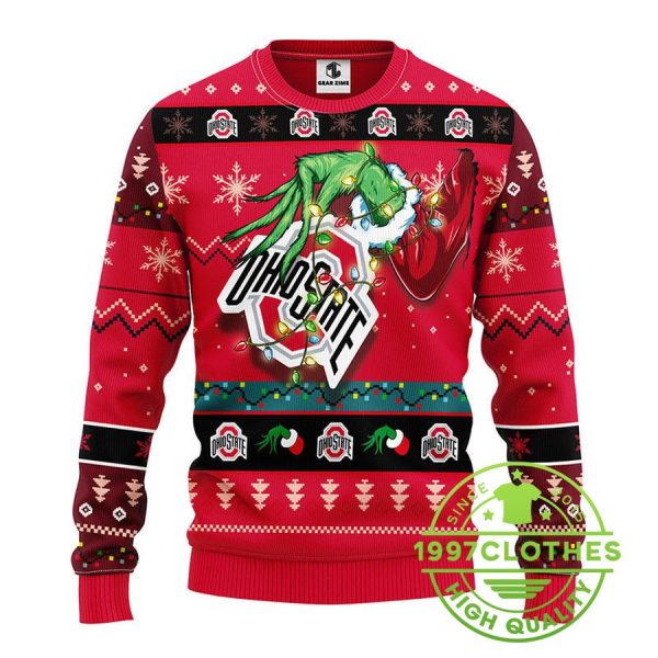 Ohio State Buckeyes Grinch Ugly Christmas Sweater, Ohio State Buckeyes Ugly Sweater, NCAA Ugly Sweater