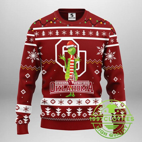 Oklahoma Sooners Funny Grinch Ugly Christmas Sweater, Oklahoma Sooners Ugly Sweater, NCAA Ugly Sweater