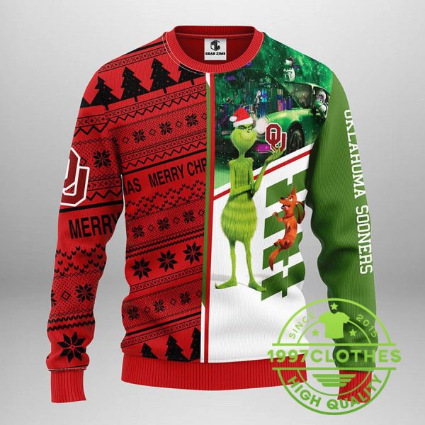 Oklahoma Sooners Grinch & Scooby-doo Ugly Christmas Sweater, Oklahoma Sooners Ugly Sweater, NCAA Ugly Sweater