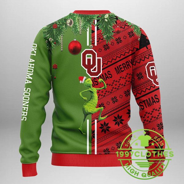 Oklahoma Sooners Grinch & Scooby-doo Ugly Christmas Sweater, Oklahoma Sooners Ugly Sweater, NCAA Ugly Sweater