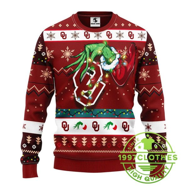 Oklahoma Sooners Grinch Ugly Christmas Sweater, Oklahoma Sooners Ugly Sweater, NCAA Ugly Sweater