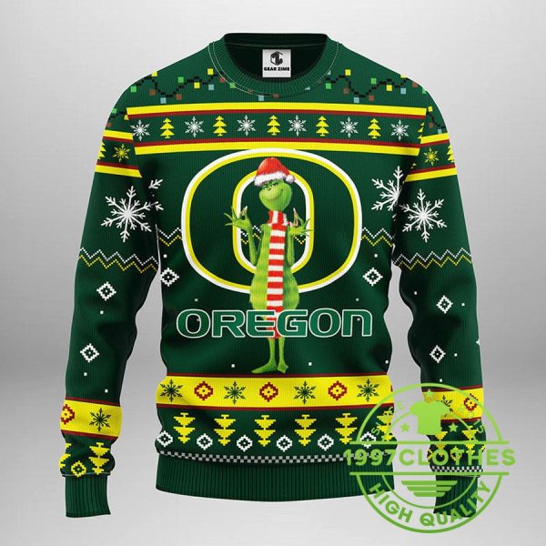 Oregon Ducks Funny Grinch Ugly Christmas Sweater, Oregon Duck Ugly Sweater, NCAA Ugly Sweater