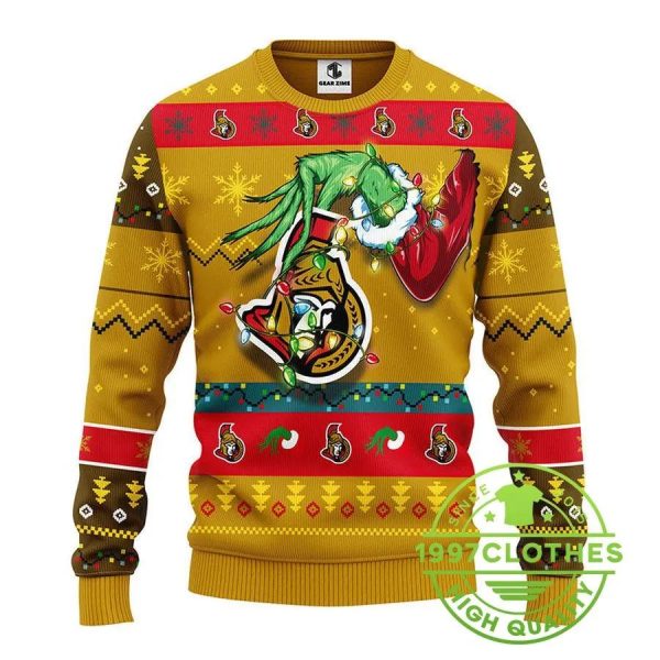 Ottawa Senators Grinch Ugly Christmas Sweater, Ottawa Senators Ugly Sweater, NHL Ugly Sweater