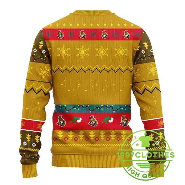 Ottawa Senators Grinch Ugly Christmas Sweater, Ottawa Senators Ugly Sweater, NHL Ugly Sweater