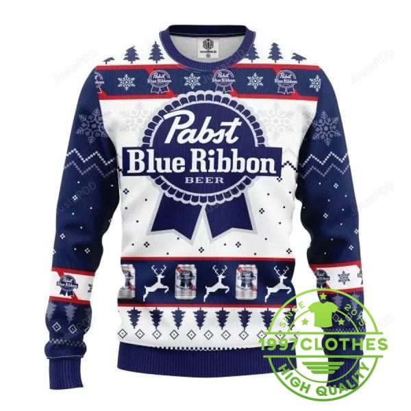 Pabst Blue Beer Ugly Christmas Sweater, Pabst Blue Ribbon Sweater, Beer Ugly Sweater