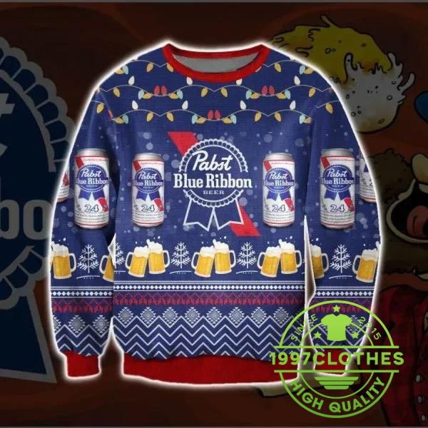 Pabst Blue Ribbon Beer Ugly Christmas Sweater, Pabst Blue Ribbon Sweater, Beer Ugly Sweater