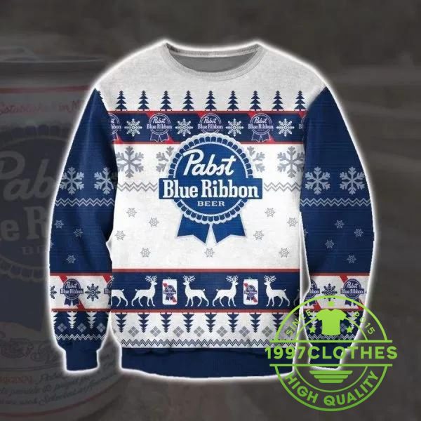 Pabst Blue Ribbon Beer Ugly Christmas Sweater, Pabst Blue Ribbon Sweater, Beer Ugly Sweater