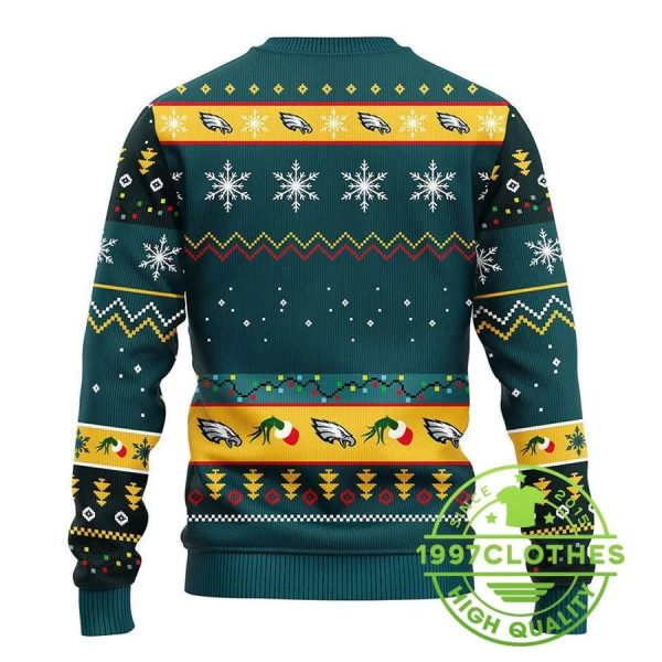 Philadelphia Eagles 12 Grinch Xmas Day Ugly Christmas Sweater, Philadelphia Eagles Ugly Sweater, NFL Ugly Sweater