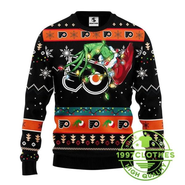 Philadelphia Flyers Grinch Ugly Christmas Sweater, Philadelphia Flyers Ugly Sweater, NHL Ugly Sweater