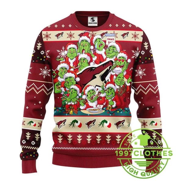 Phoenix Coyotes 12 Grinch Xmas Day Ugly Christmas Sweater, Phoenix Coyotes Ugly Sweater, NHL Ugly Sweater