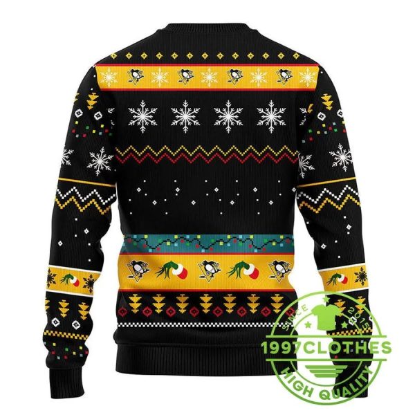 Pittsburgh Penguins 12 Grinch Xmas Day Ugly Christmas Sweater, Pittsburgh Penguins Ugly Sweater, NHL Ugly Sweater