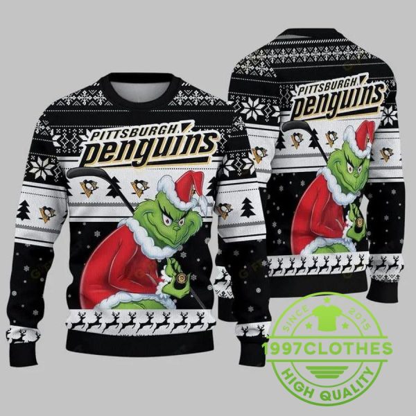 Pittsburgh Penguins Grinch Stolen Christmas Ugly Sweater, Pittsburgh Penguins Ugly Sweater, NHL Ugly Sweater