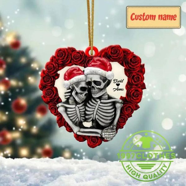 Red Rose Skull Couple Custom Ornament, Custom Christmas Ornament, Skull Christmas Decorations