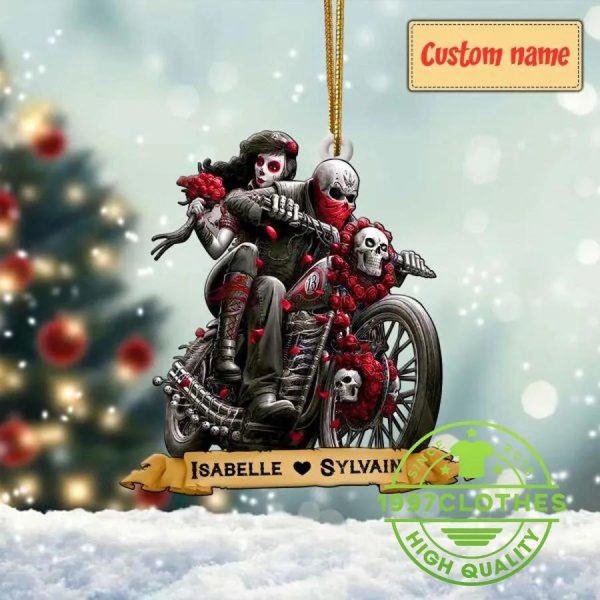 Red Skull Ghost Lover Couple Motorcycle Custom Ornament, Custom Christmas Ornament, Skull Christmas Decorations