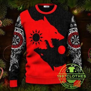 Red Wolf Black Wolf Viking Ugly Christmas Sweater 1