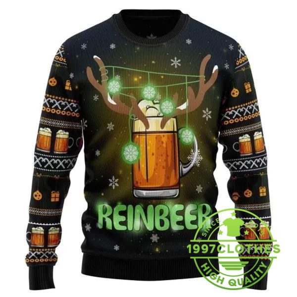 Reinbeer Awesome Ugly Christmas Sweater, Beer Ugly Sweater