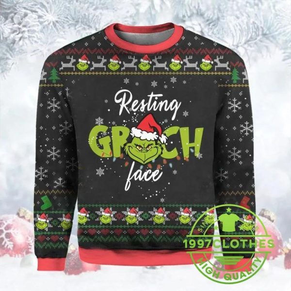 Resting Grinch Face Funny Christmas Ugly Sweater, Christmas Grinch Sweater, Grinch Holiday Sweater