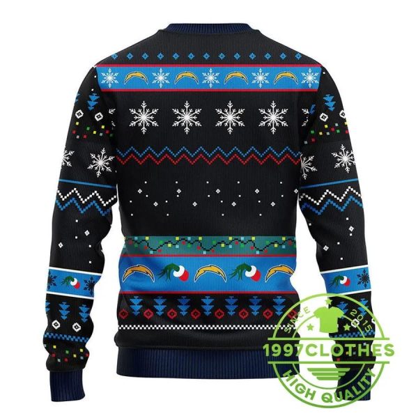 San Diego Chargers 12 Grinch Xmas Day Ugly Christmas Sweater, San Diego Chargers Ugly Sweater, NFL Ugly Sweater