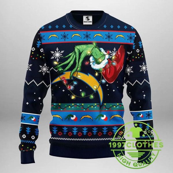 San Diego Chargers Grinch Ugly Christmas Sweater, San Diego Chargers Ugly Sweater, NFL Ugly Sweater