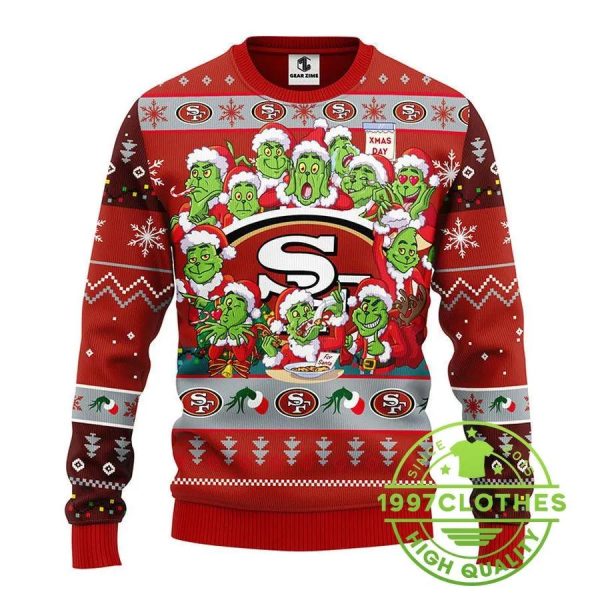 San Francisco 49ers 12 Grinch Xmas Day Ugly Christmas Sweater, San Francisco 49ers Ugly Sweater, NFL Ugly Sweater