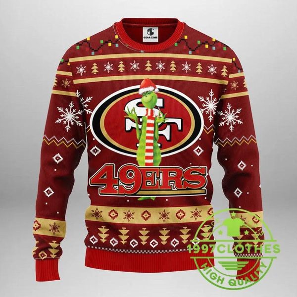 San Francisco 49ers Funny Grinch Ugly Christmas Sweater, San Francisco 49ers Ugly Sweater, NFL Ugly Sweater