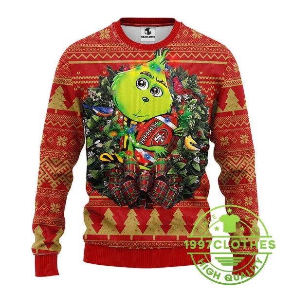 San Francisco 49ers Grinch Hug Ugly Christmas Sweater, San Francisco 49ers Ugly Sweater, NFL Ugly Sweater