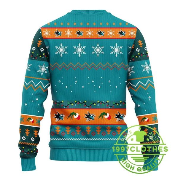 San Jose Sharks 12 Grinch Xmas Day Ugly Christmas Sweater, San Jose Sharks Ugly Sweater, NHL Ugly Sweater