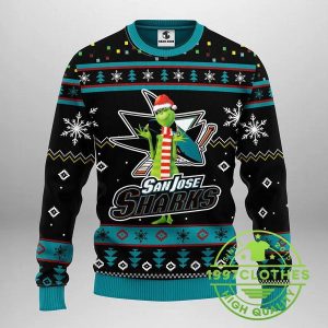 San Jose Sharks Funny Grinch Ugly Christmas Sweater 1