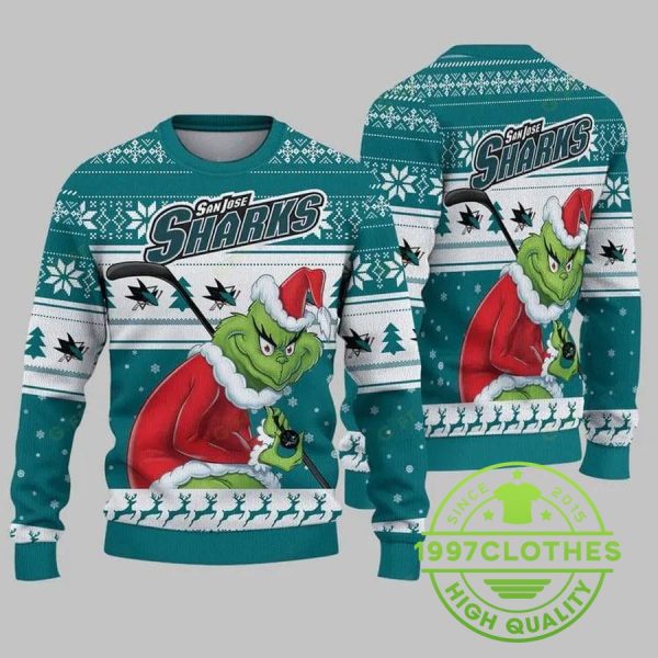 San Jose Sharks Grinch Stolen Christmas Ugly Sweater, San Jose Sharks Ugly Sweater, NHL Ugly Sweater