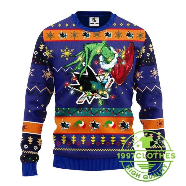 San Jose Sharks Grinch Ugly Christmas Sweater, San Jose Sharks Ugly Sweater, NHL Ugly Sweater