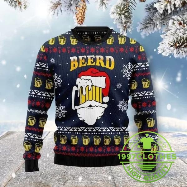 Santa Beer Ugly Christmas Sweater, Beer Ugly Sweater