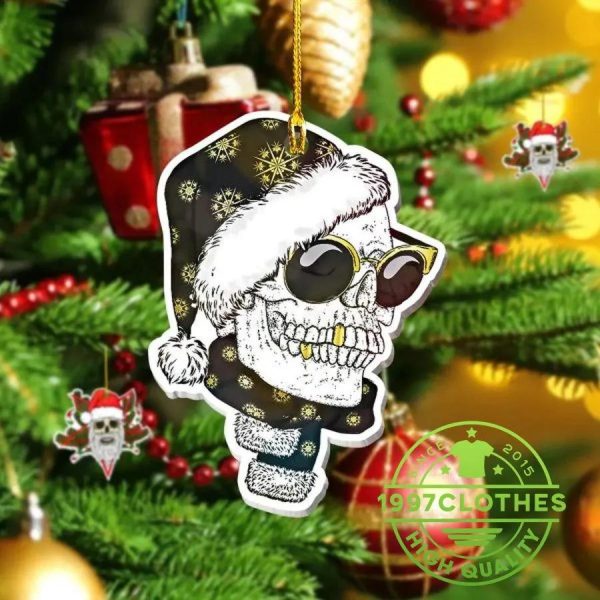 Santa Claus Skull Wearing Glasses Scarf Christmas Ornament, Skull Christmas Decorations