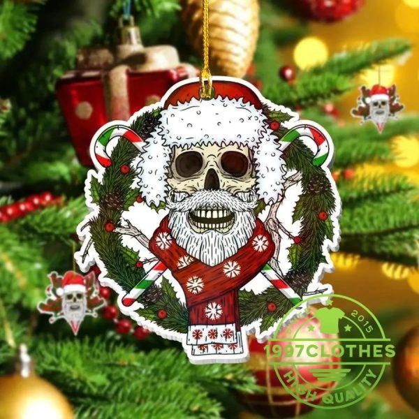 Santa Claus Skull Wearing Scarf Christmas Ornament, Skull Christmas Decorations