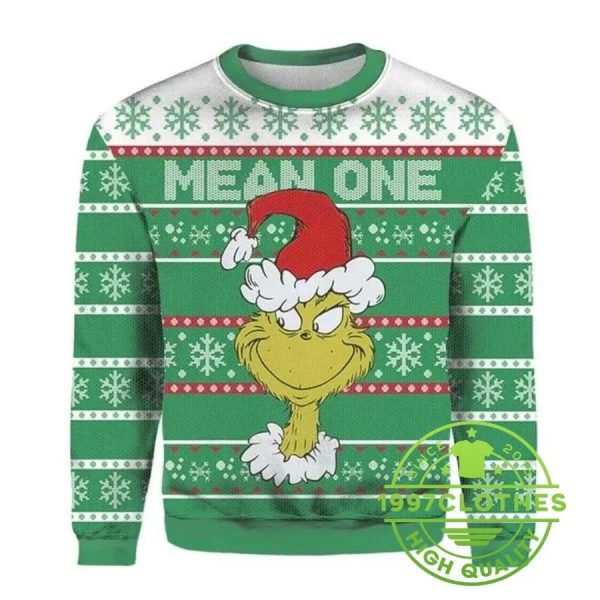 Santa Grinch Mean One Christmas Ugly Sweater, Christmas Grinch Sweater, Grinch Holiday Sweater